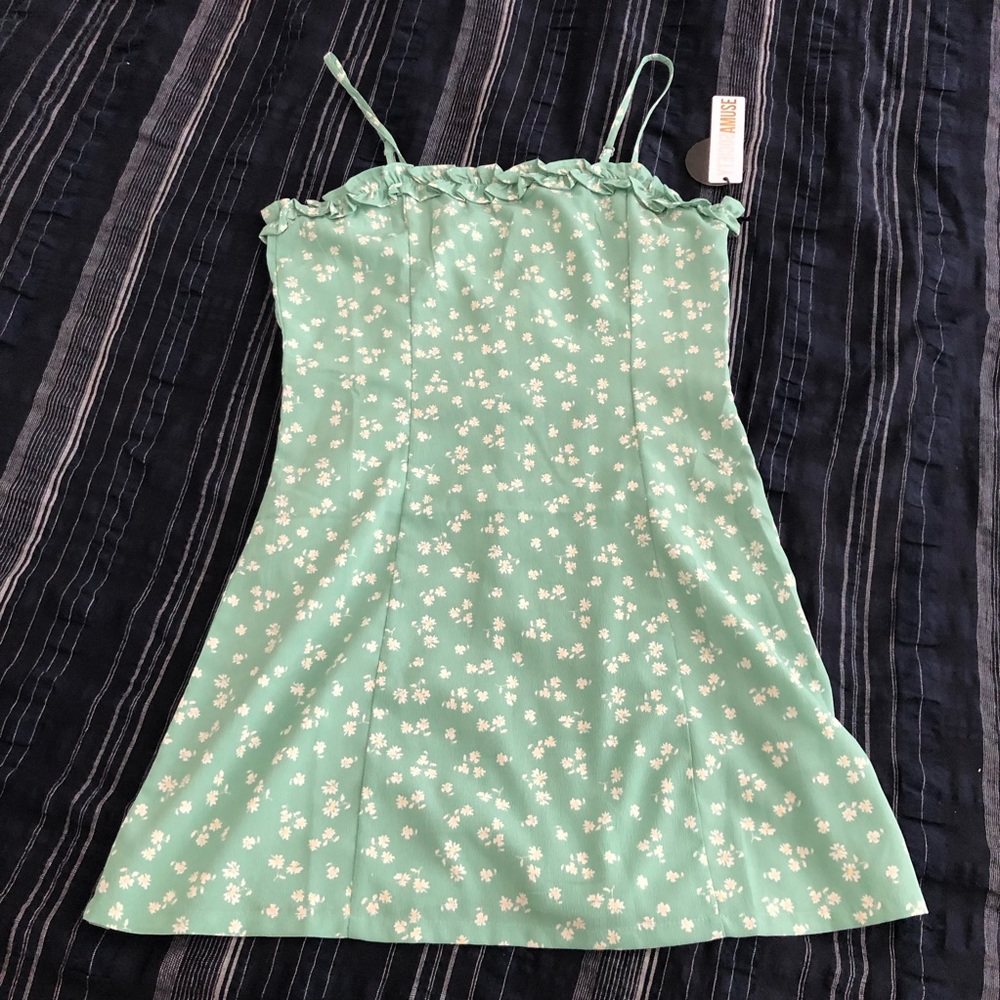 Seafoam Green Daisy Floral Mini Dress with Ruffle
